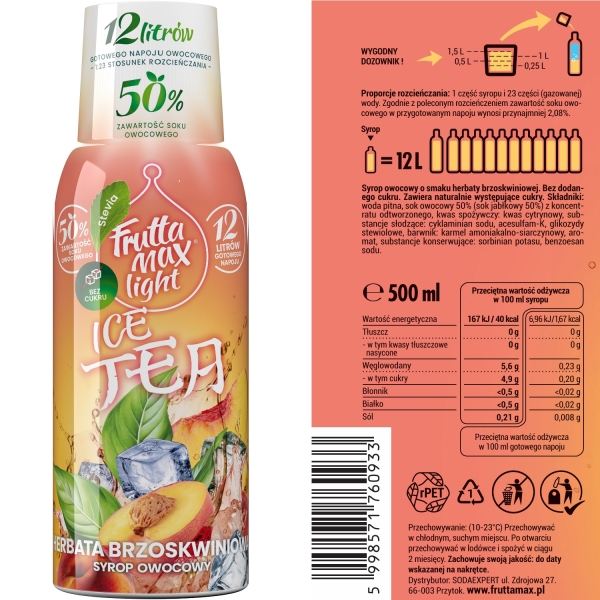 Syrop FruttaMax ICE TEA BRZOSKWINIA LIGHT 500ml na 12 litrów