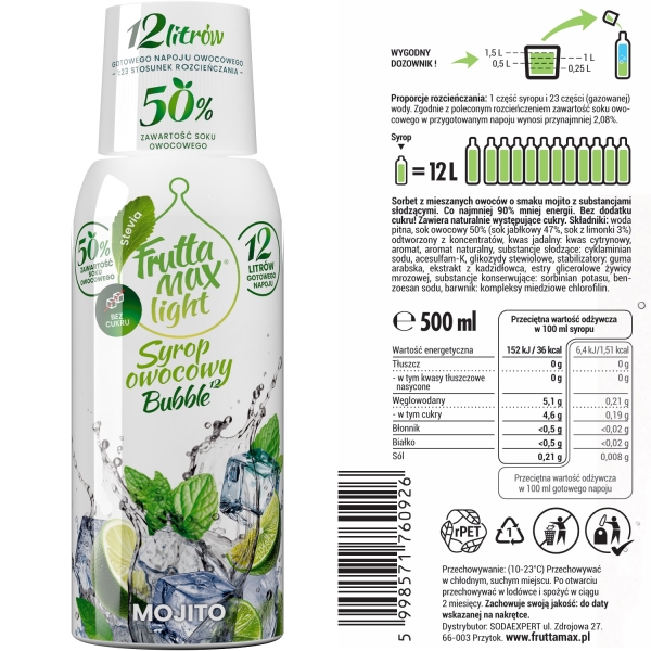 Syrop FruttaMax MOJITO LIGHT 500ml na 12 litrów