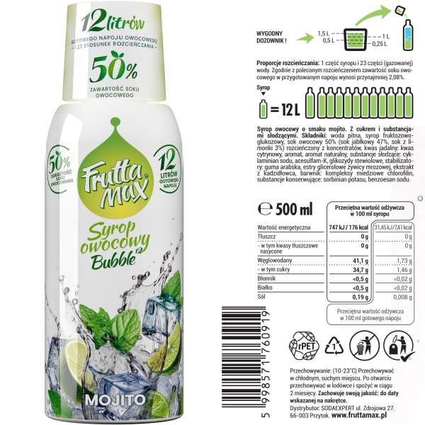 Syrop FruttaMax MOJITO 500ml na 12 litrów