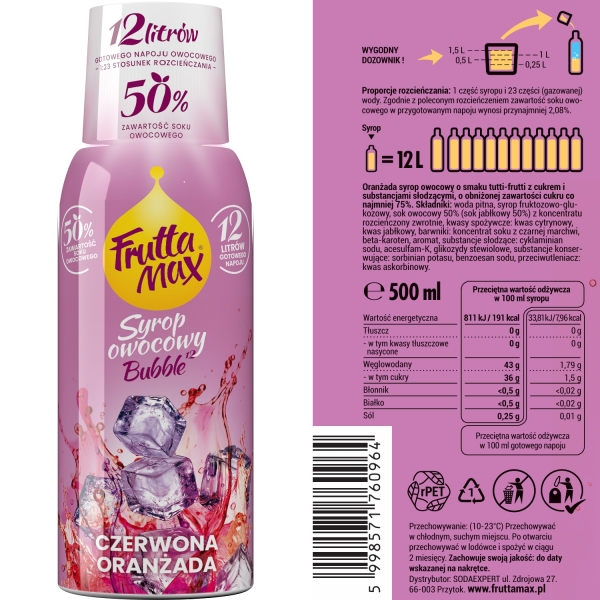 Syrop FruttaMax ORANŻADA CZERWONA 500ml na 12 litrów
